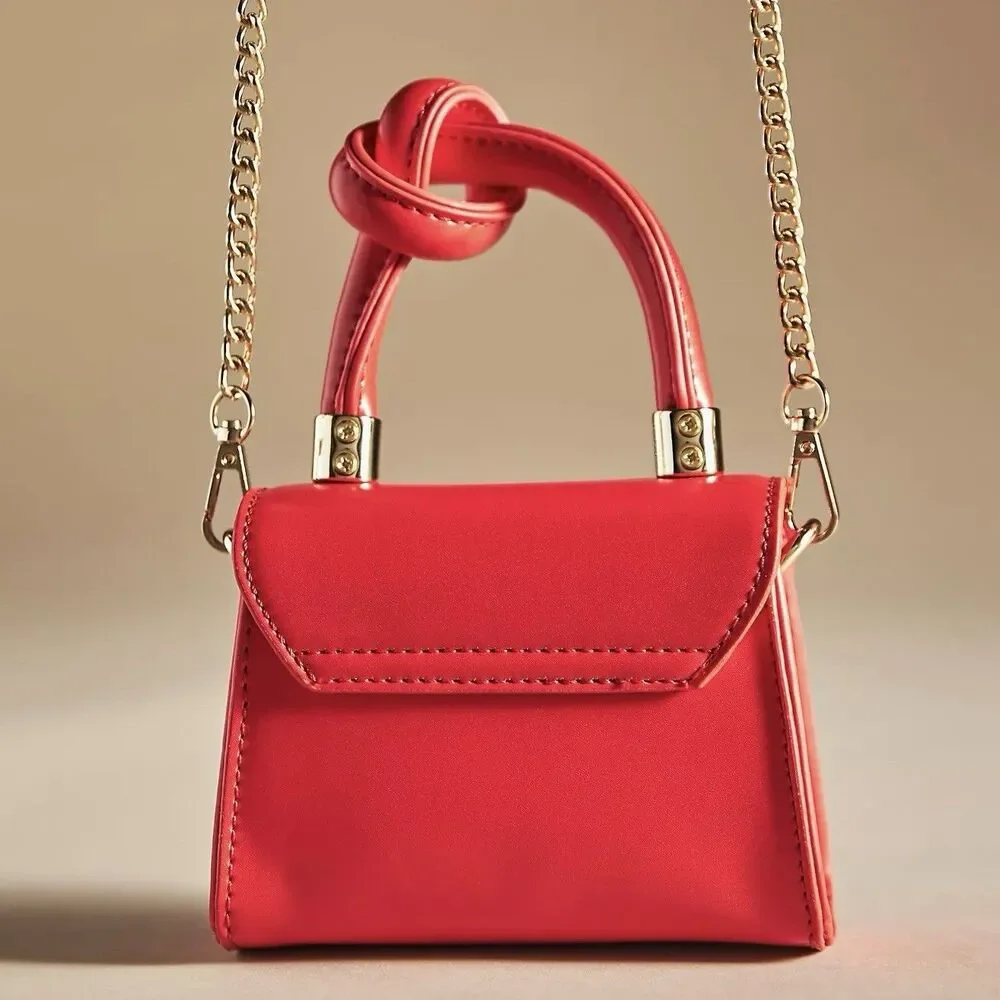 Anthropologie Mini Handbag Red Knot Handle Gold Chain Crossbody Purse NWT